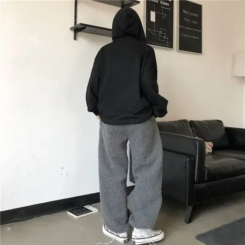 Winter Lamb Fluffy Warm Thick Sweatpants Joggers Women Harajuku Wide Leg Harem Pants Baggy Casual Straight Trousers Korean Style