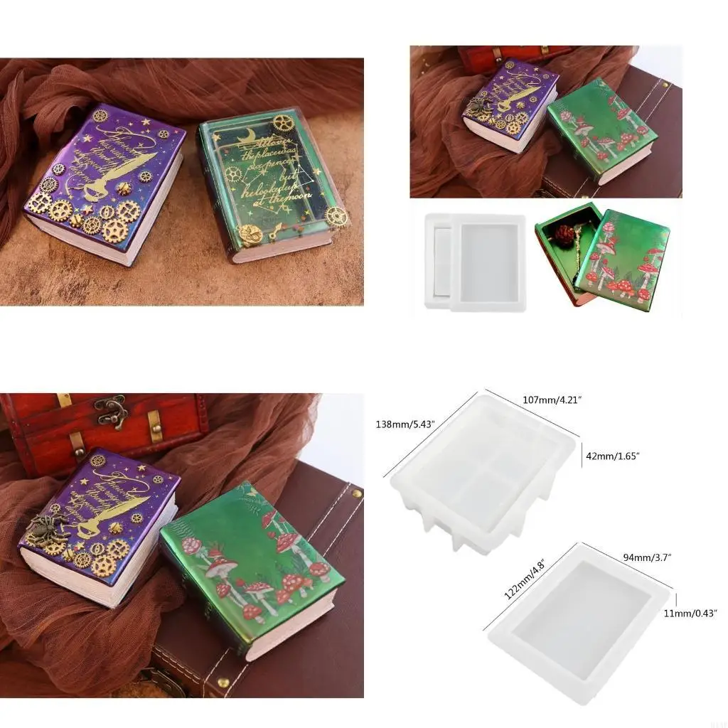 91AF Box Mold Resin Casting Molds with Lid Book-shape Mold for DIY Jewelry Gift Box
