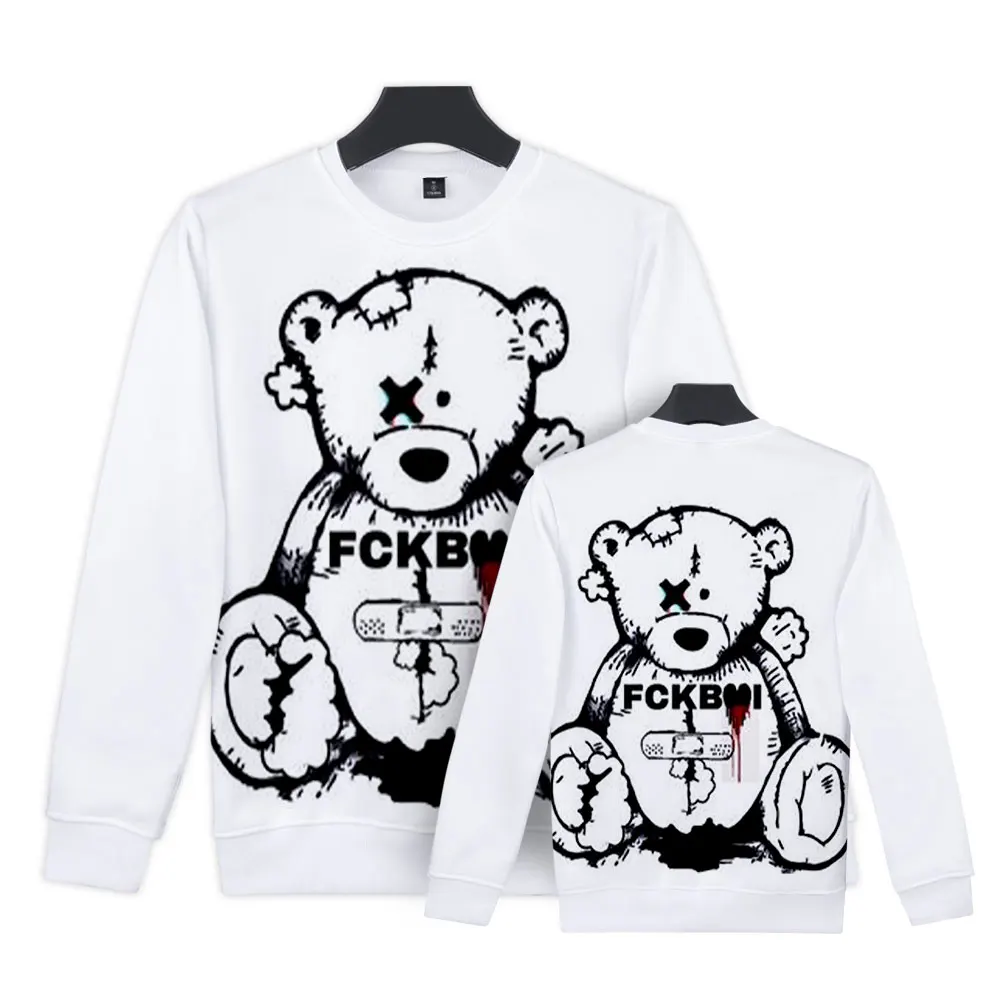 Autumn and Winter Bear Print Pattern Round Neck Sweater Street Harajuku Style Is Suitable for All Places of Leisure and Daily Li