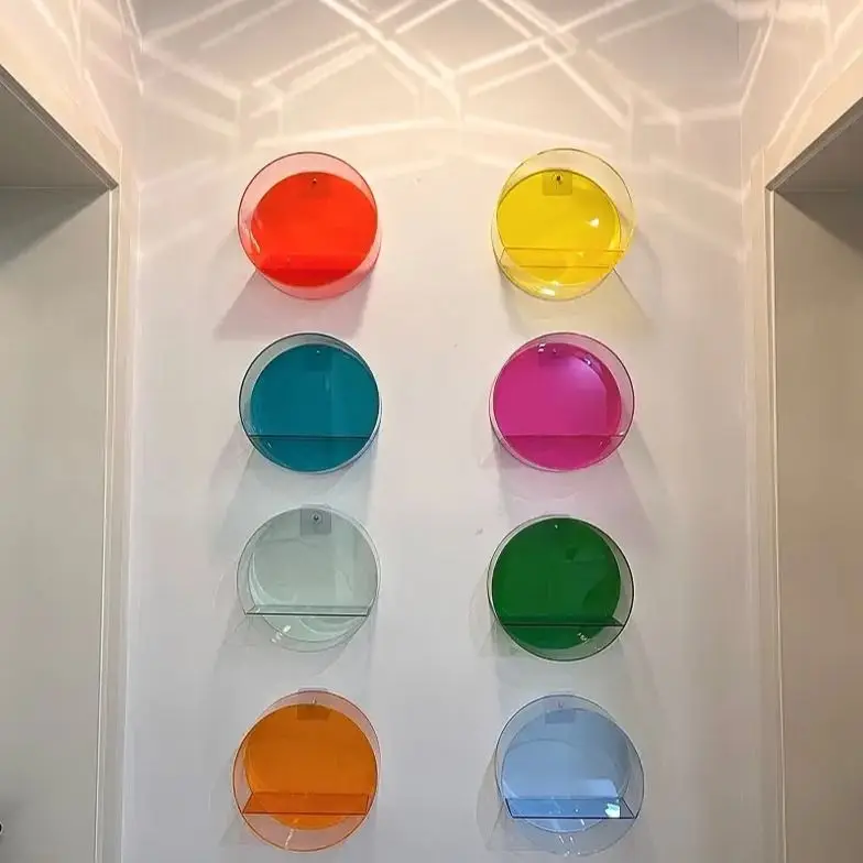 Runde Wandregal-Displaybox, farbig, transparent, für Süßigkeiten und Bausteine, Wandmontage, schwebend, Raumdekoration, Geschenk