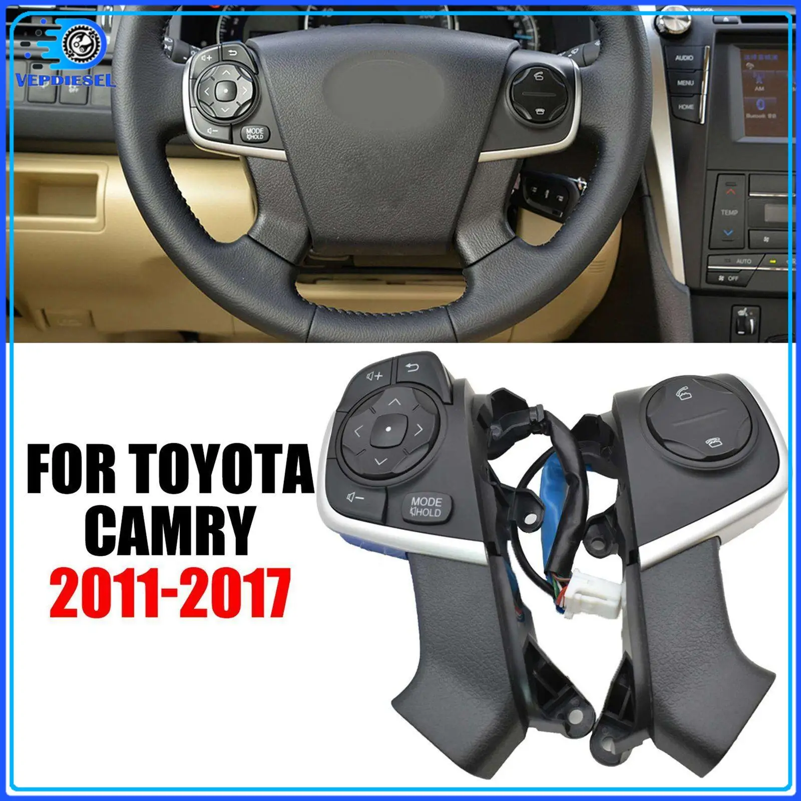 

2 шт., набор кнопок управления аудио и радио на рулевом колесе для Toyota Camry 2011-2017 84250 33340 84250-33340 8425033340 Запчасти