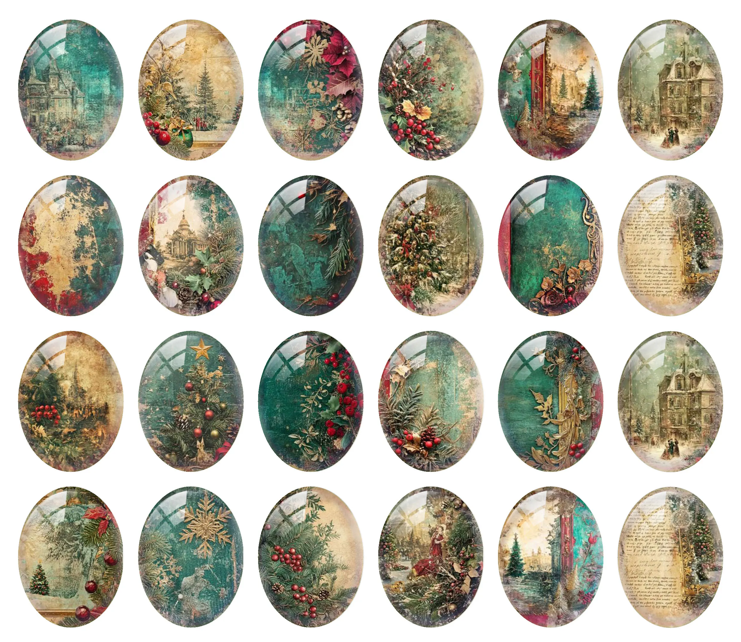 10pcs/lot Retro Christmas X-mas Tree Winter Snow Flower Oval Photo Glass Cabochon Flatback Demo Cameo Diy Jewelry Making