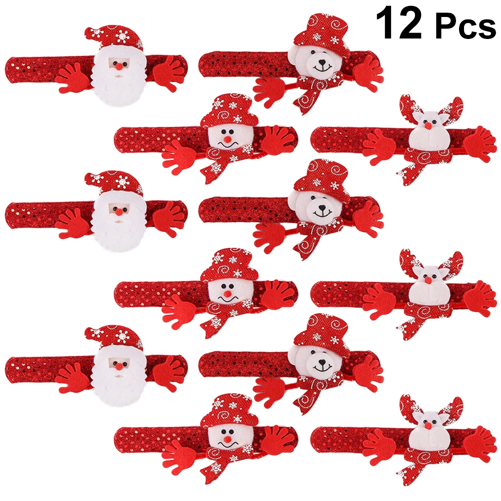 

12 PCS Christmas Snap Bracelets for Kids Slap Wristbands Cute Santa Design Flexible Party Favors Gift Decoration