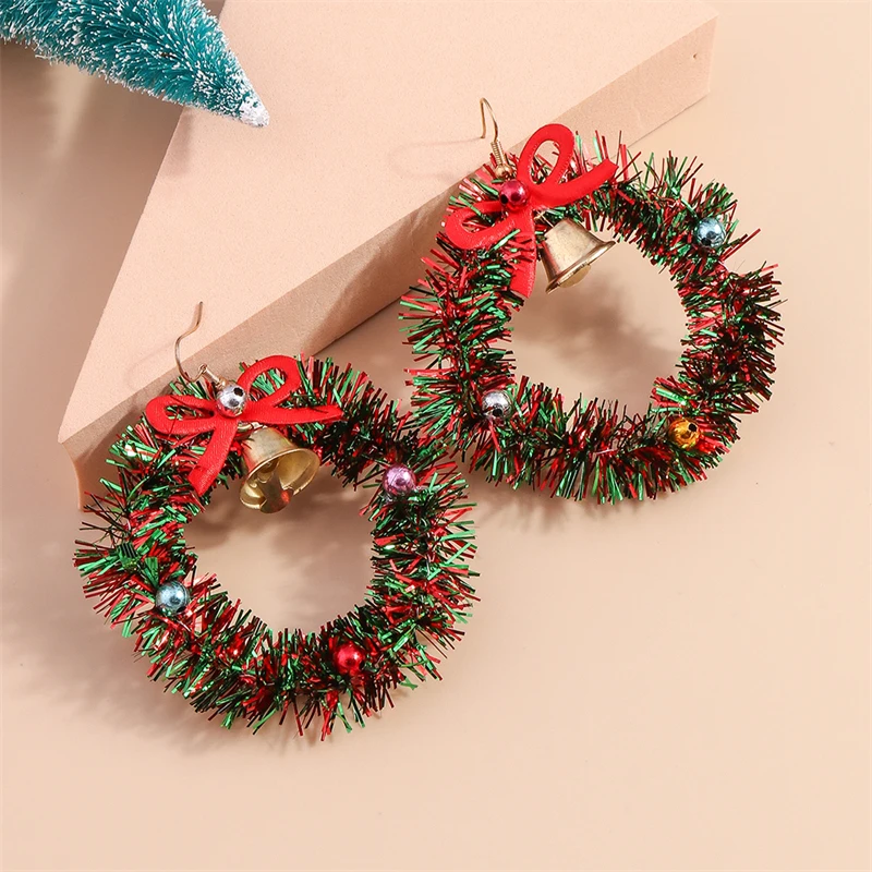 Fashion Merry Christmas Wreath Drop Earrings for Women Girls New Year Party Holiday Jewelry Accessories