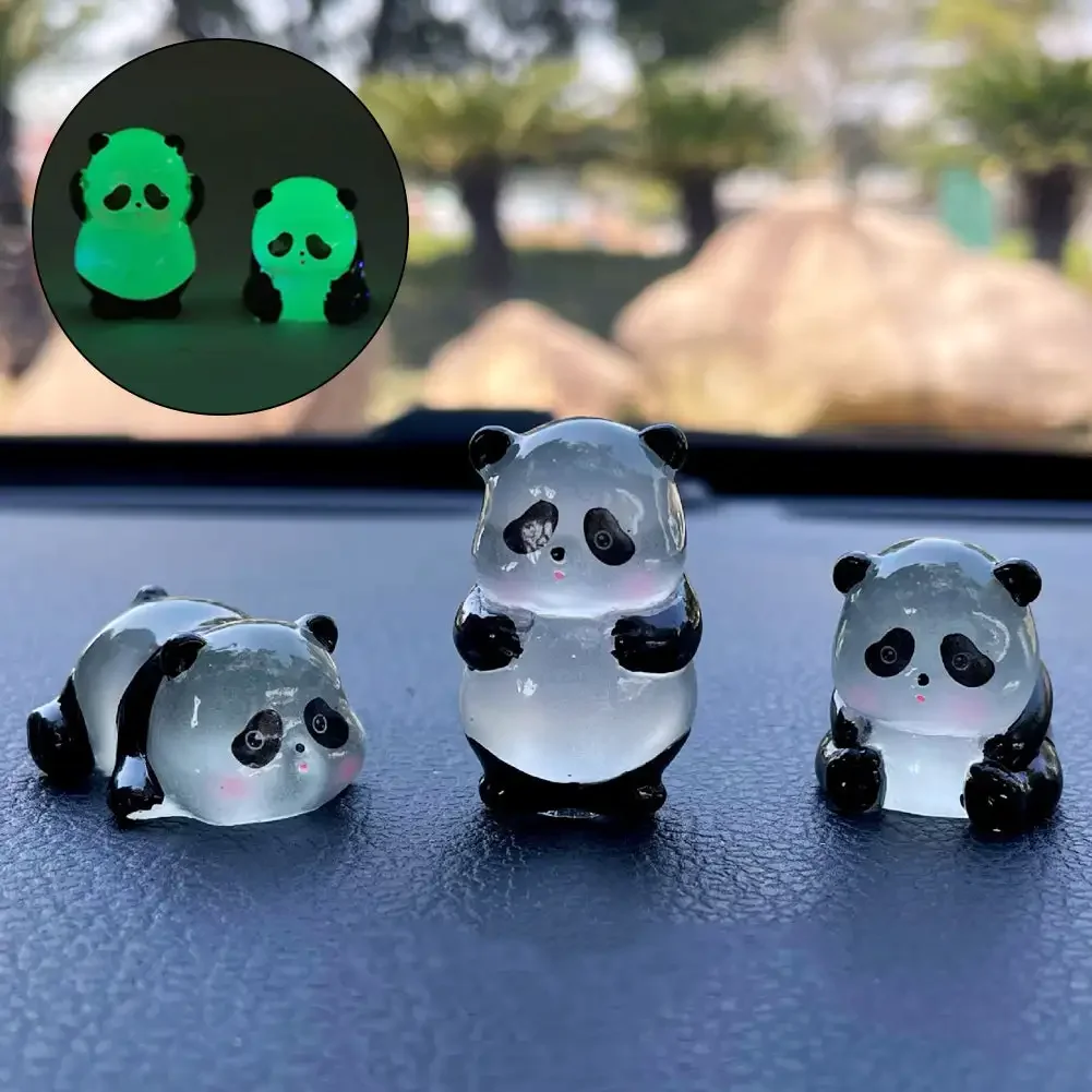 Car Luminous Panda Doll Resin Funny Ornament Rearview Mirror Decoration Center Console Small Ornament Auto Interior Accessories