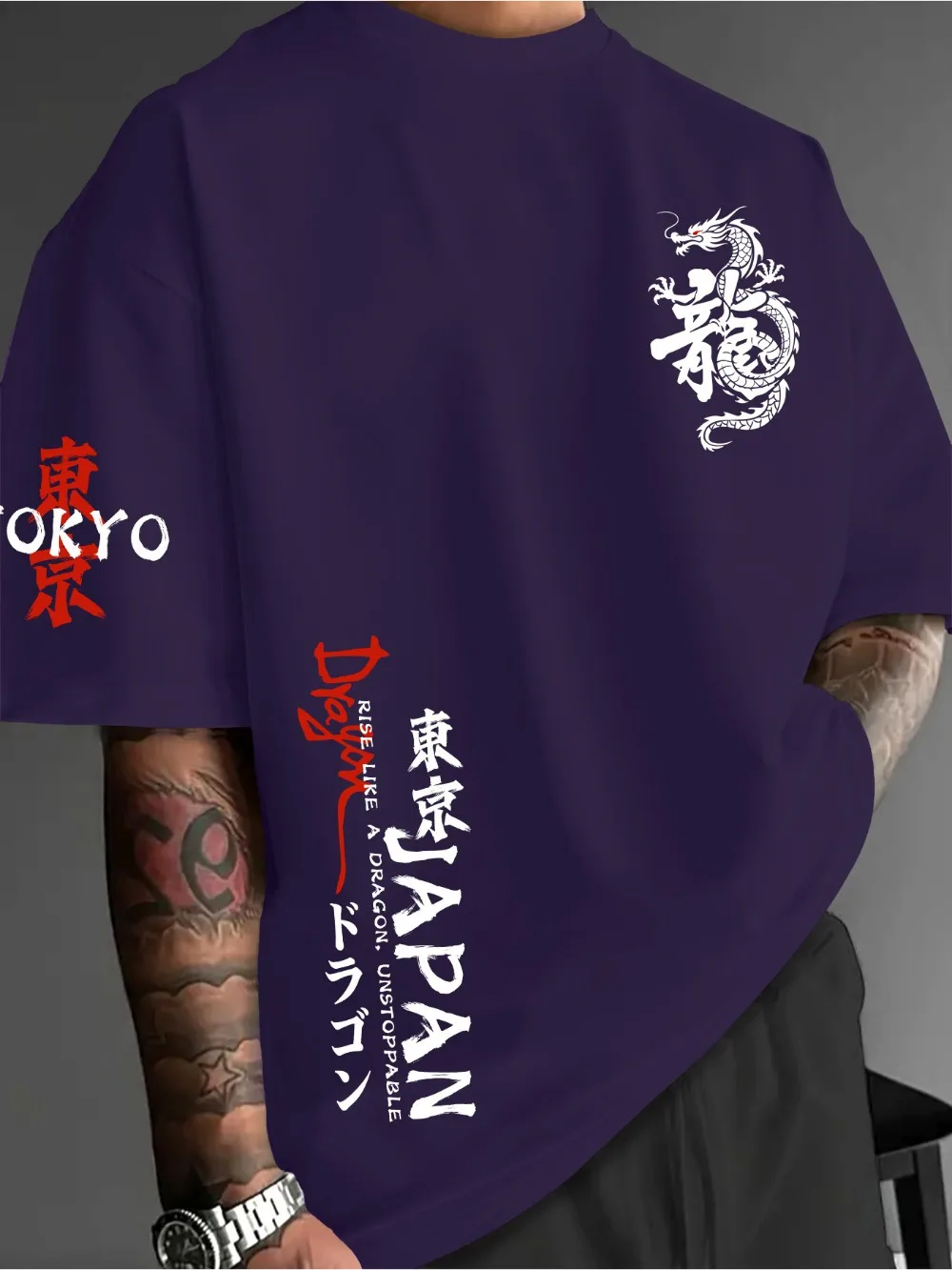 Japanischer Stil, Tokio-Drachenmuster, 3D-Druck, Sport, schnell trocknend, atmungsaktiv, Herren-T-Shirt, Outdoor, Retro, Street, Y2K, Eltern-Kind-Kleidung – Detail 5