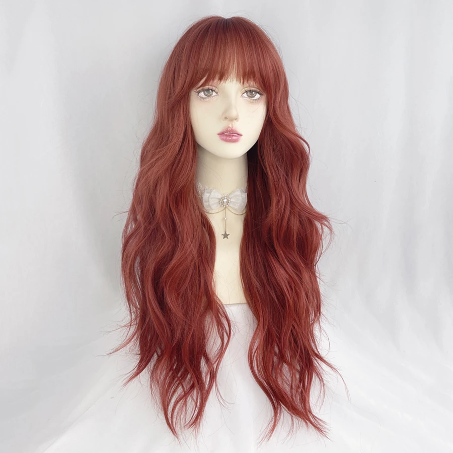 VICWIG Women\'s Synthetic Long Cosplay Wigs Lolita Straight Orange Blonde Daily Wear With Bangs For Party Heat Resistant Fiber