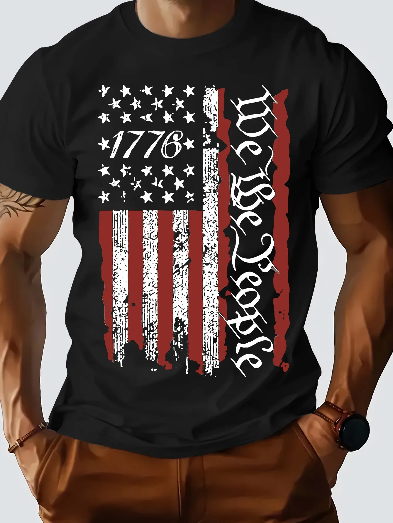 

Men's Black American Flag Pattern T-Shirt Patriotic 1776 Star and Stripe Design with Our People's Unity Symbol   Towering  Zan Lai's Mother Covers Him and Protects Him.  Men's Graphic T-Shirt Men's T-Shirt