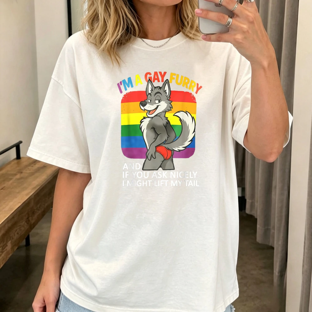 Gay Furry Pride Slogan Funny Rainbow Furries T-Shirt LGBTQ+ Casual Fashion Short Sleeve T Shirt Summer Cotton Unisex Clothing