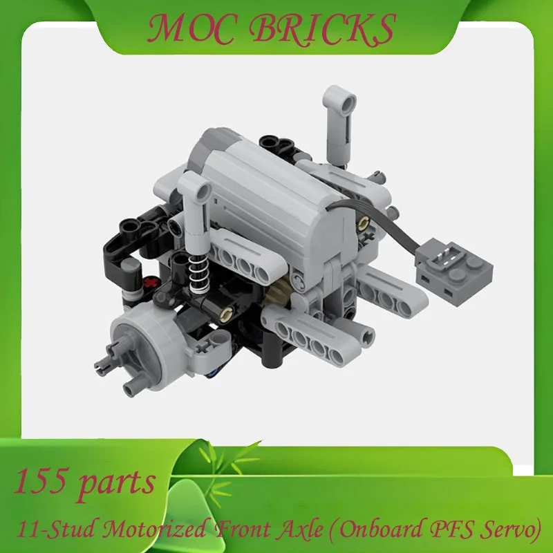 تخصيص 155 أجزاء MOC 11-Stud المحور الأمامي الآلي (Onboard PFS Servo) قطع غيار السيارات مكونات هيكل السيارة ذات الدفع الرباعي