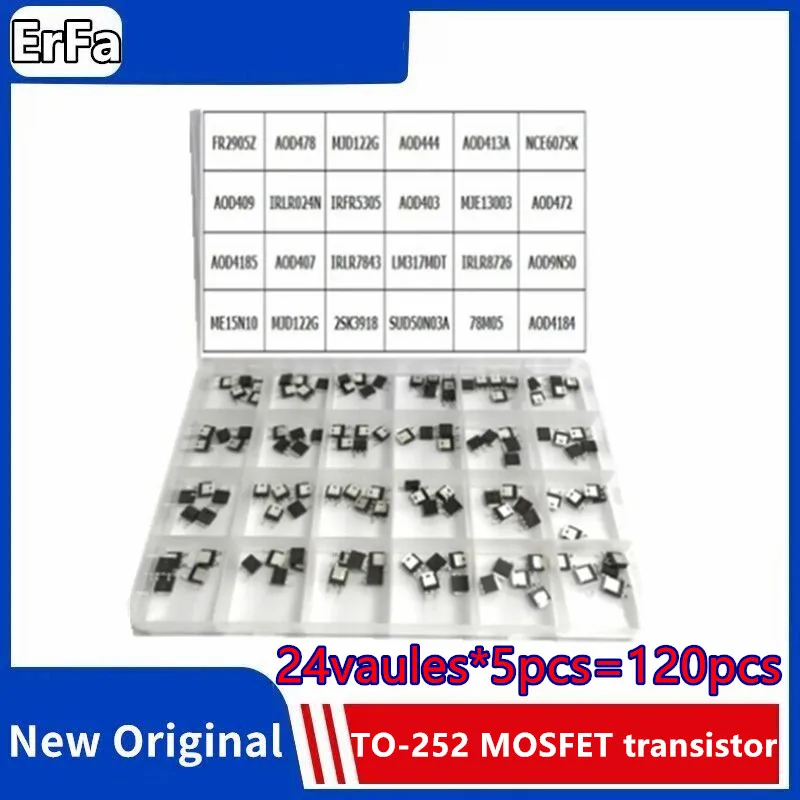 

24vaules*5pcs=120pcs 78M05 AOD4184 ME15N10 AOD4185 IRLR8726 AOD478 AOD444 NCE6075K TO-252 MOSFET transistor KIT SET