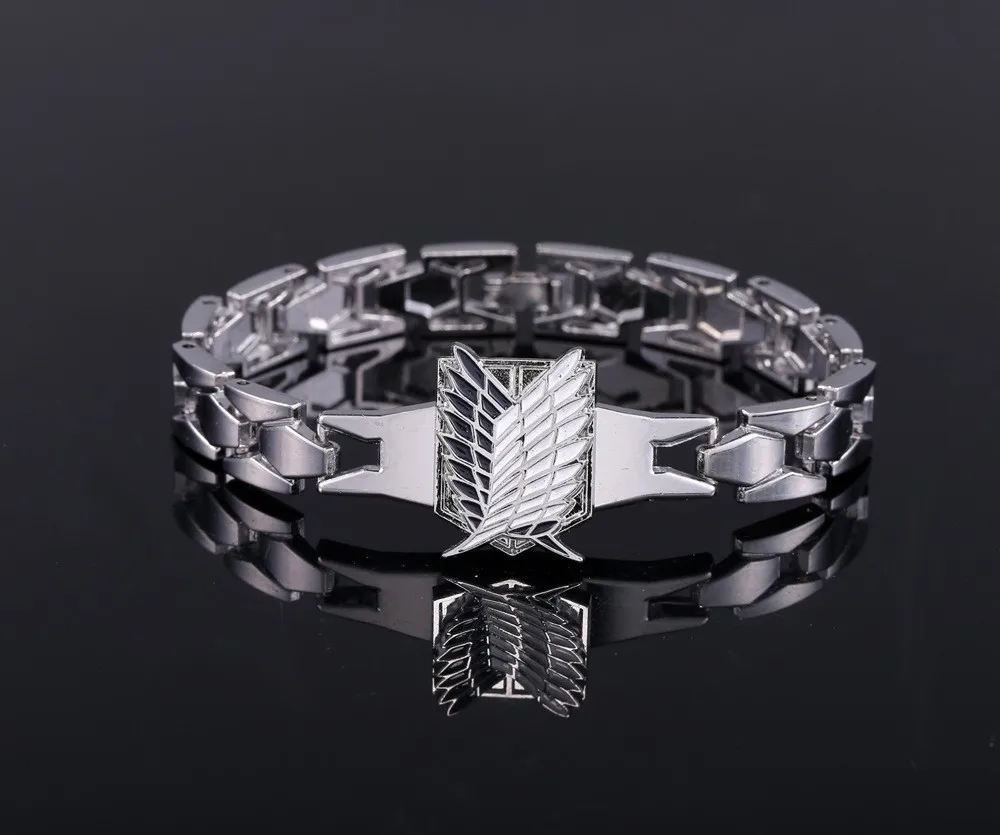 New Unisex Charming Attack On Titan Shingeki No Kyojin Metal Bracelet Wings Punk Style Hand Chain Bangles Fashion Jewelry