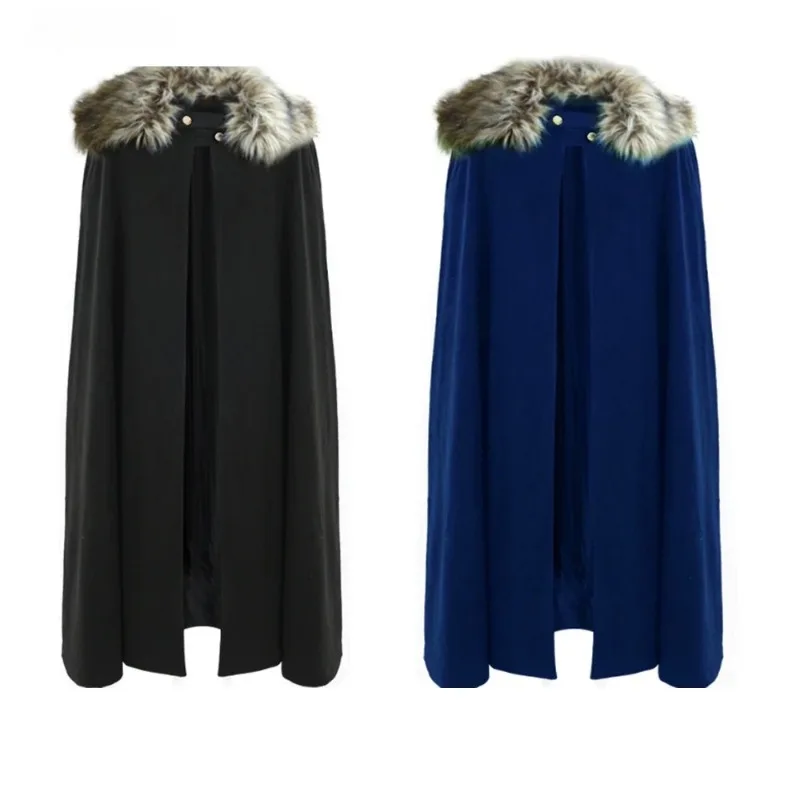 

Men's Medieval Costume Cloak Larp Viking Winter Fur Collar Pirate Cosplay Cape Women Halloween Gothic Steampunk Costume