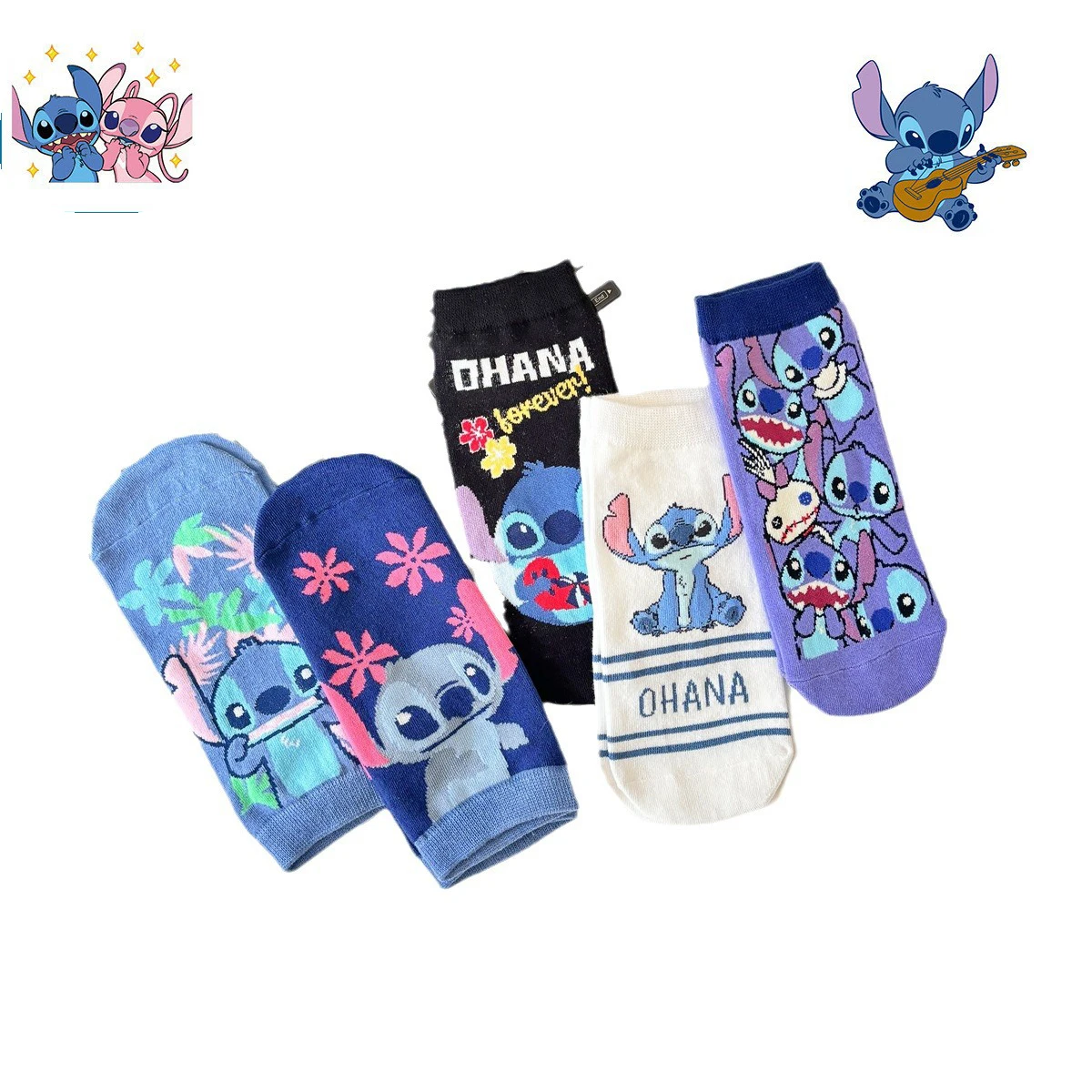 New Disney Stitch Girls Boys Sock Cute Cartoon Stitch Breathable Boat Women's Sock Combed Cotton Women's Boat Sock Size 34-42