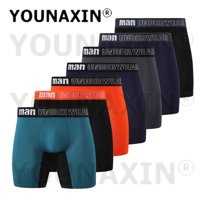 7 Pcs Big Size Men Underwear Sexy Boxers Briefs Bamboo Fiber Underpants Stitching Color Long Undies L XL 2XL 3XL 4XL 5XL 6XL 7XL