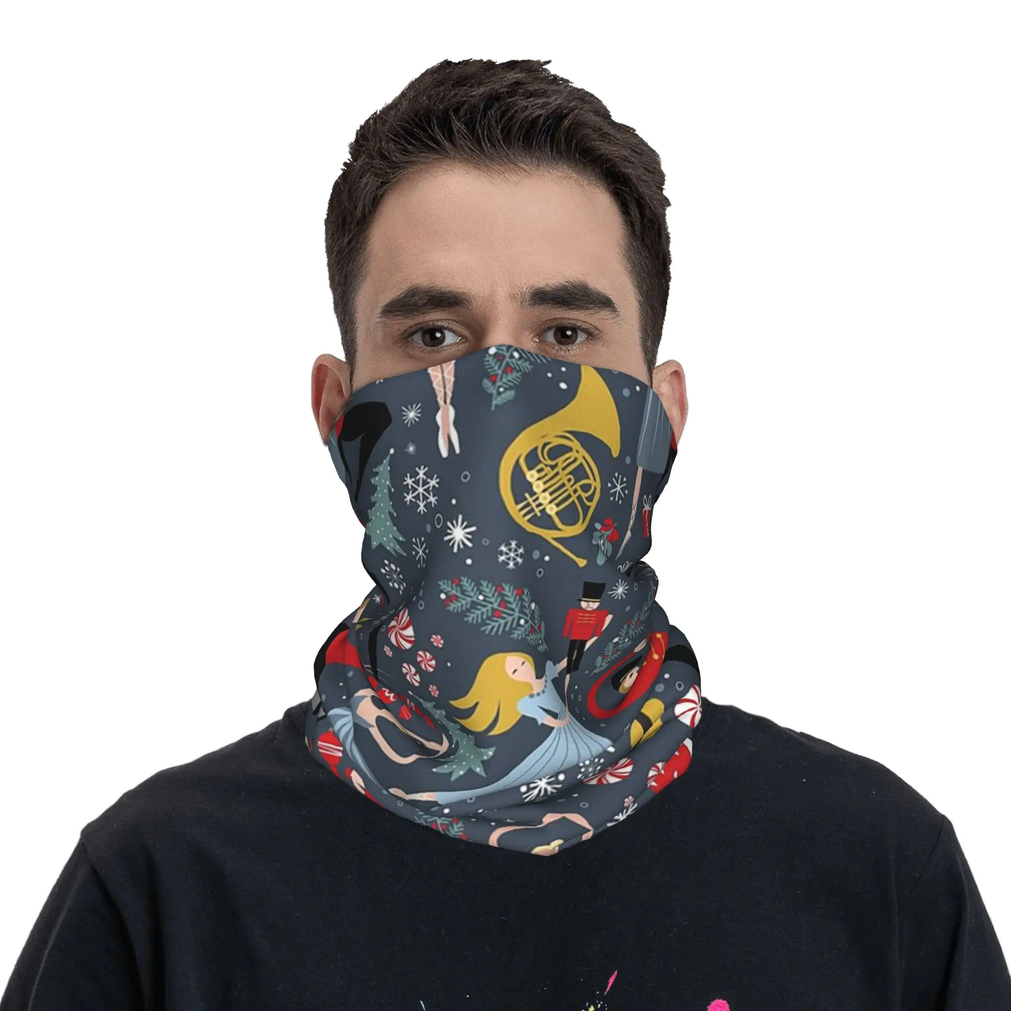 

Nutcracker and Holly Christmas Print Bandana Neck Gaiter Printed Wrap Mask Scarf Cycling Scarf Hiking Fishing Unisex Adult