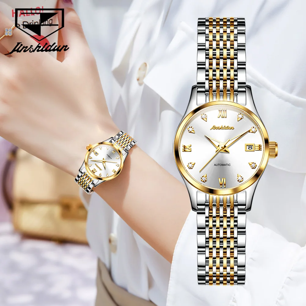 JSDUN Original Luxury Gold Watch Automatic Mechanical Watches for Women 5Bar Waterproof Ladies Dress Wristwatch Xmas Day Gifts