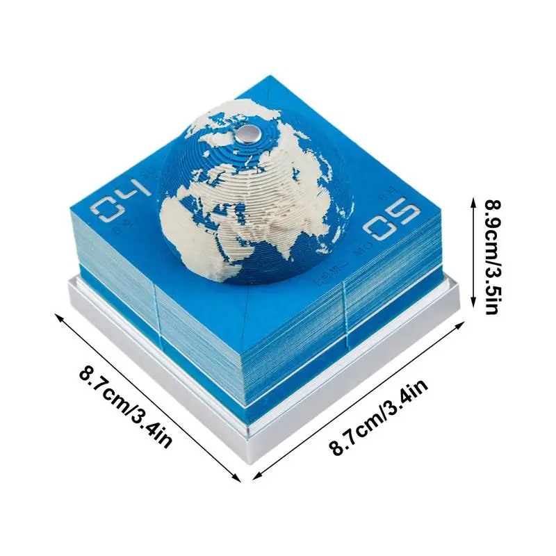 3D Earth MeMO Pad ปฏิทิน 2025 Tear Away ปฏิทินปฏิทินเวลาชิ้น Sticky Notes ปฏิทินกระดาษแกะสลัก Art Decor