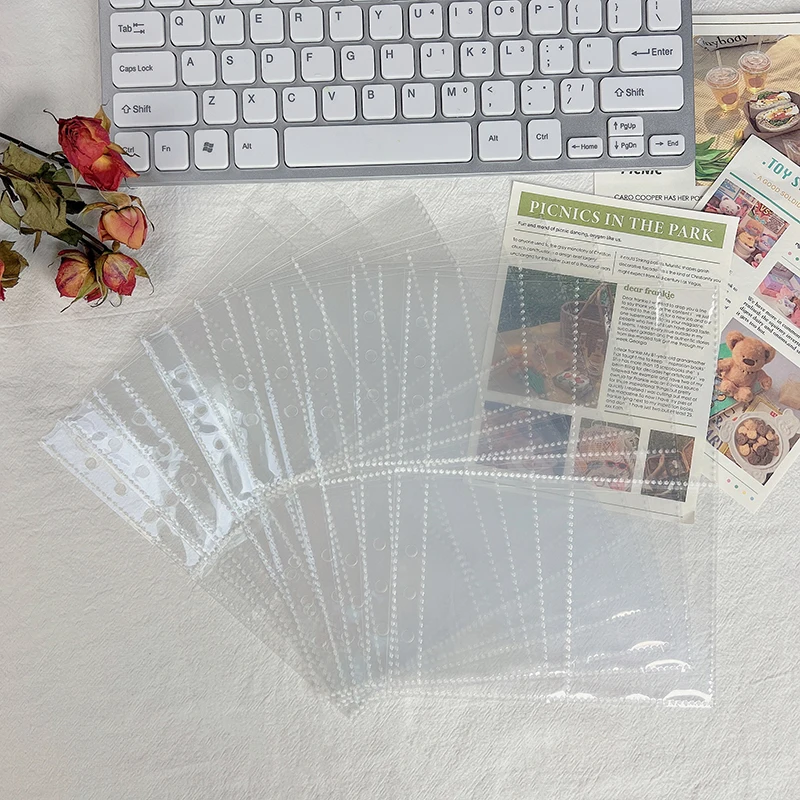 10pcs A5 Transparent Loose-leaf Pouches Photo Album pages Protection 6 Ring Binder Refillable Pp Photo Sleeves Cards sheets