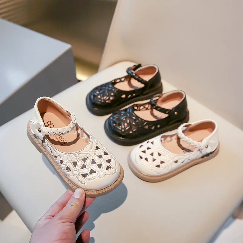 

Girls' Leather Shoes 2025 Spring/Autumn New Hollow Breathable Casual Kid's Mary Jane Shoes Lightweight Children's Shoes 23-35