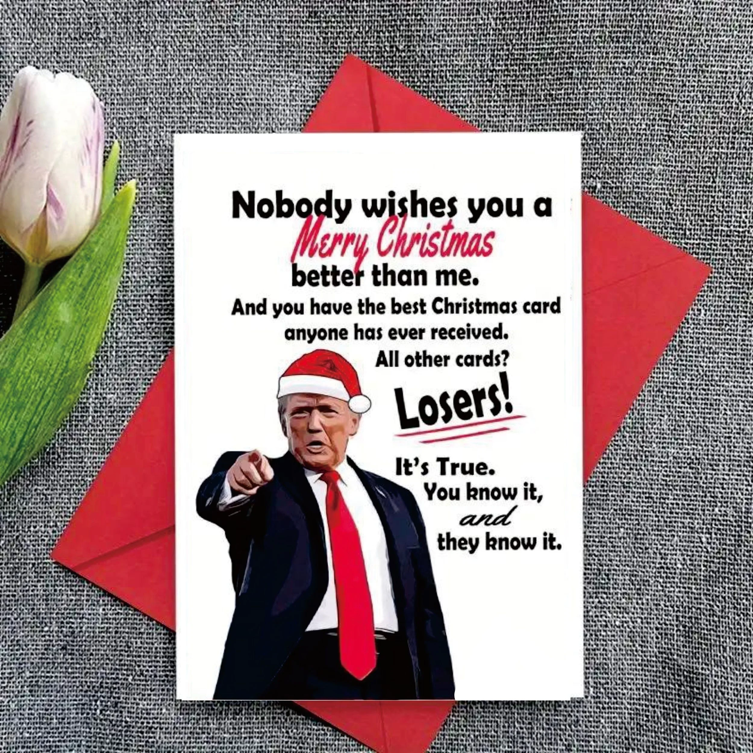 A Humorous Christmas Card with A Self Sealing Envelope and Matte Paper, A Sarcastic Holiday Novelty Card To Give To Friends