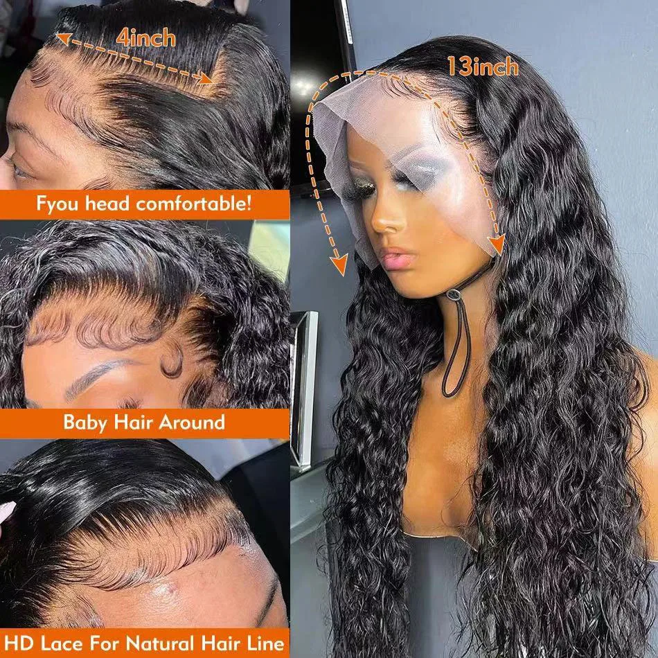 13x 4/13x6 HD Transparente Lace Front Perucas de Cabelo Humano Onda De Água Lace Front Peruca de Cabelo Humano Glueless 360 Lace Frontal Peruca