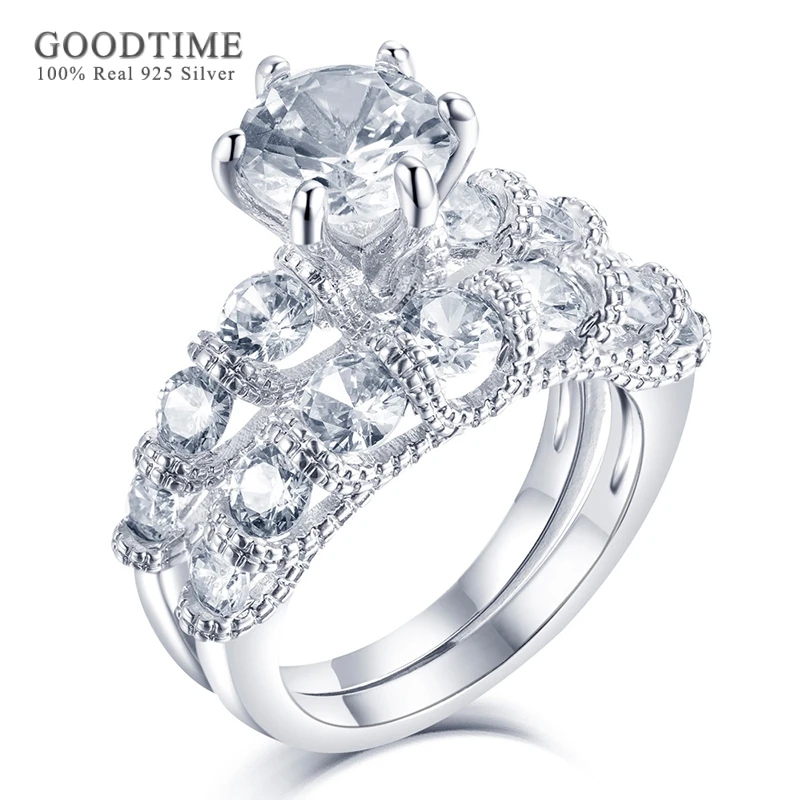 

Роскошный комплект колец с цирконом для женщин, подарок из чистого 100% стерлингового серебра 925 пробы, свадебное обручальное кольцо, вечерние украшения