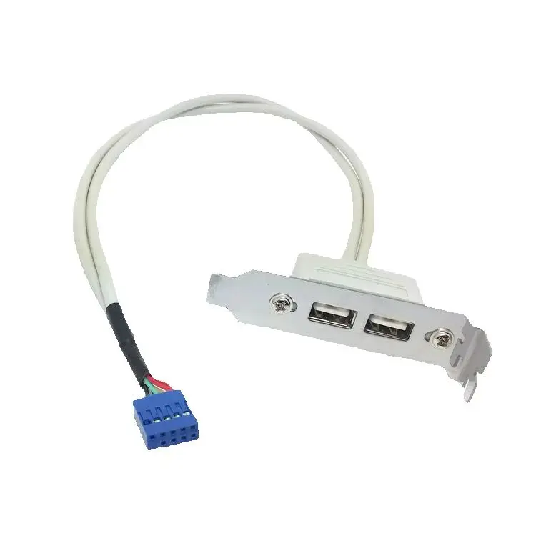 USB 2.0 Type A Female Back Panel to Motherboard 9pin Cable 30cm with Low profile 8cm Height PCI Bracket White