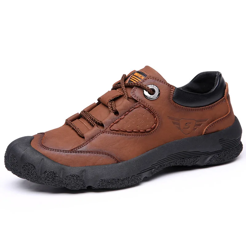 Outdoor Genuine Leather Waterproof Hiking Walking Shoes Men Retro Casual Soft Sneakers Male Non-slip Camping Trekking Trainers