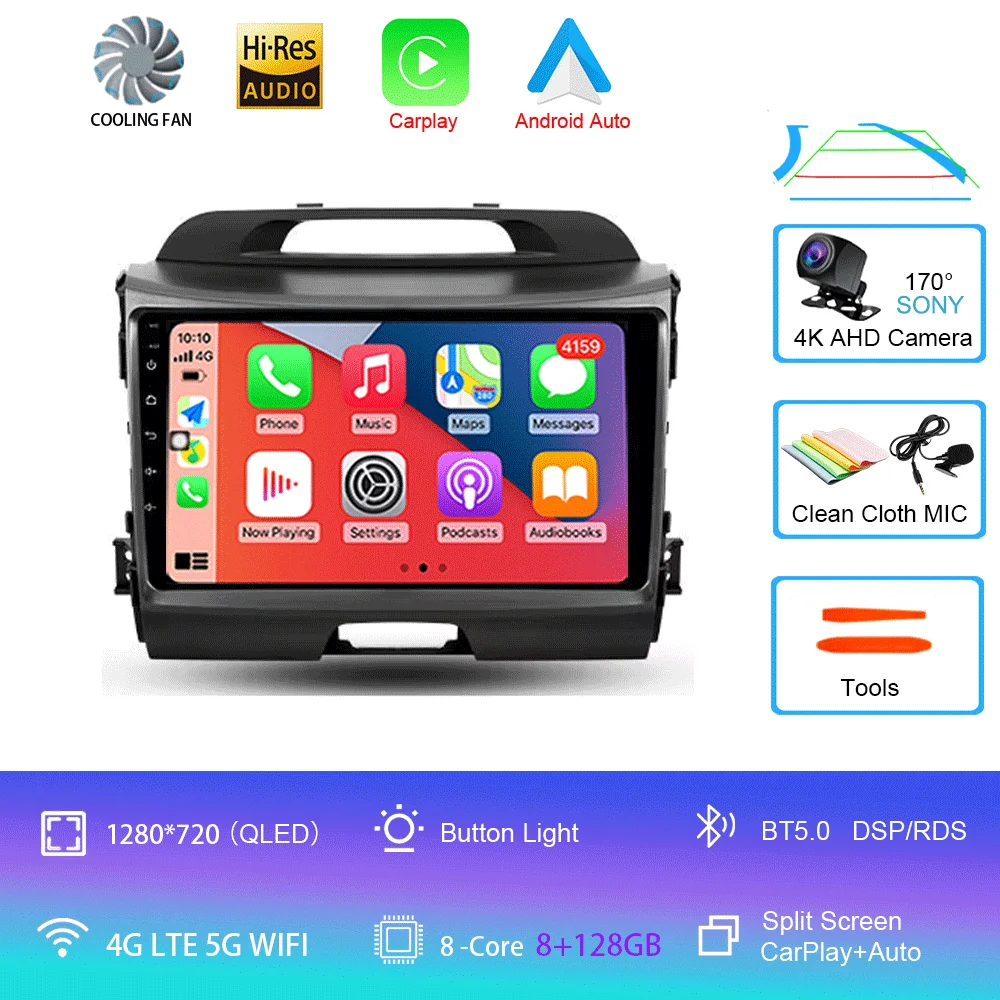 Android 16 Autoradio Draadloze CarPlay Auto voor KIA Sportage 3 2010-2015 2016 4G + WIFI Multimedia Video Player GPS 2din Autoradio