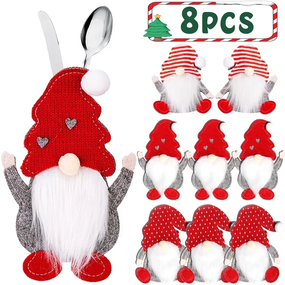 4/2Pcs Christmas Cutlery Holder Knife Fork Pocket Bags Santa Claus Xmas Tableware Cover Home New Year Cookware Gift Decoration