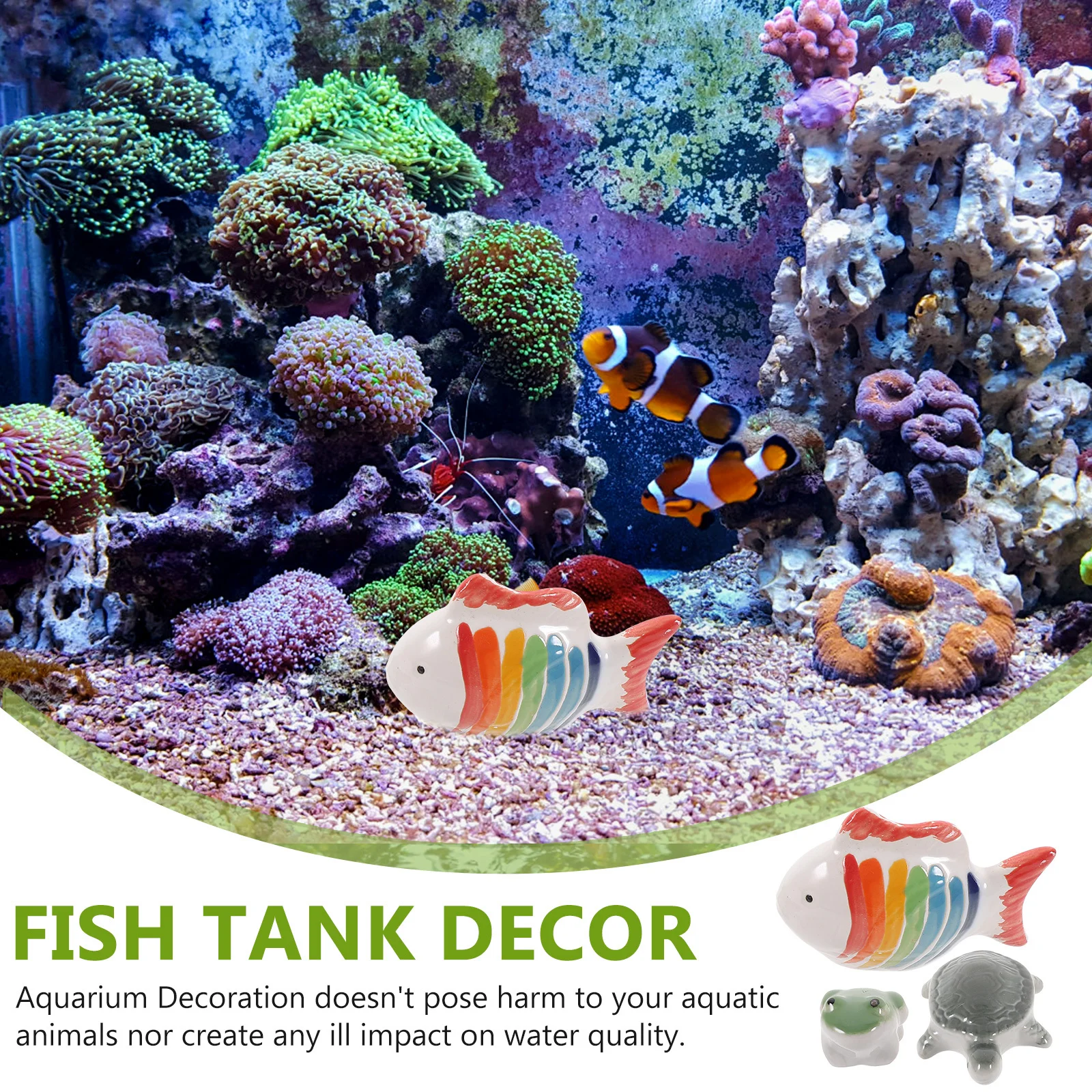 

3Pcs Ceramic Animal Aquarium Ornament Floating Fish Tank Decor for Freshwater Saltwater Vivid Lifelike Craft Bright Fadeless