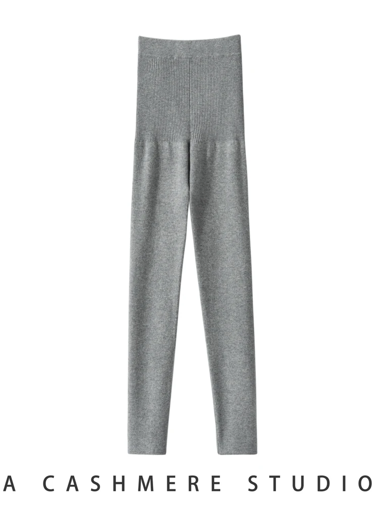 Women's Cashmere Leggings High Elastic Slimming Pants Autumn Winter Cashmere Leggings High Waist Trousers 100% Cashmere Knitted