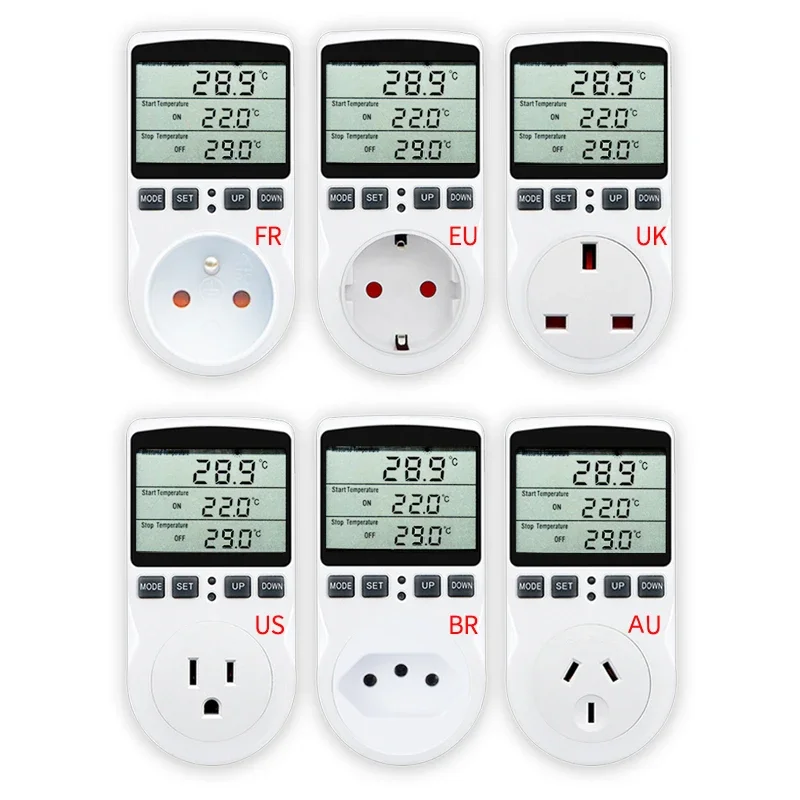 EU/US/FR/UK EU/US/FR/UK Smart Thermostat Outlet, Digital Temperature Controller Socket with Timer & Sensor for Heating/Cooling