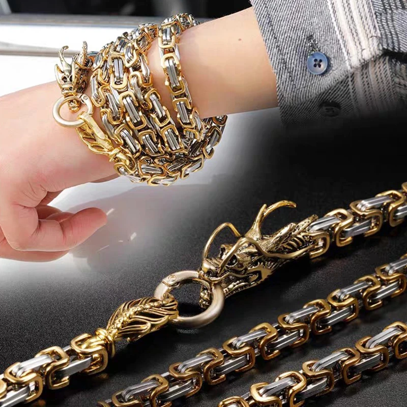 

101cm Gold Color Stainless Steel Self Defense Protection Dragon Hand Bracelet Byzantine Chain Necklace Tactical Metallic Whip