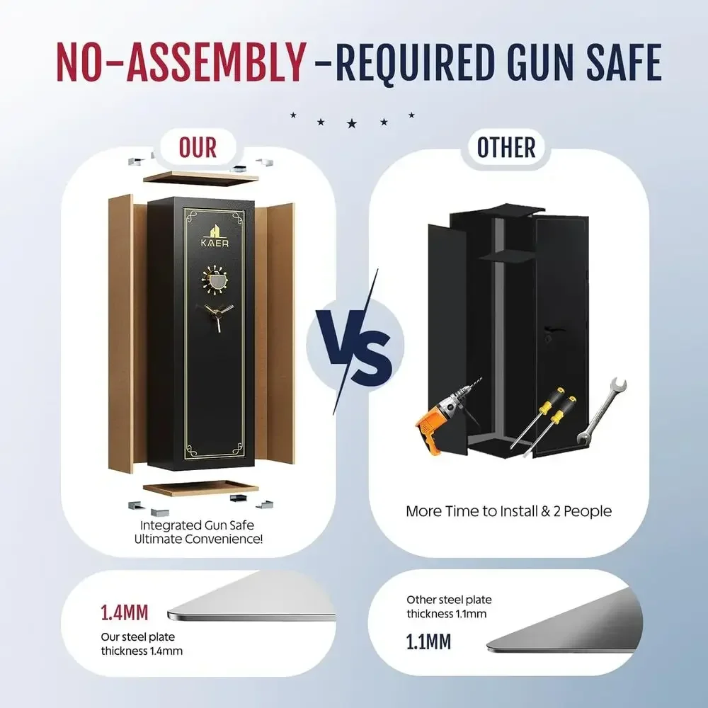 Biometric Security Cabinet for Firearms with Digital Keypad, Removable Racks, and LED Lighting
