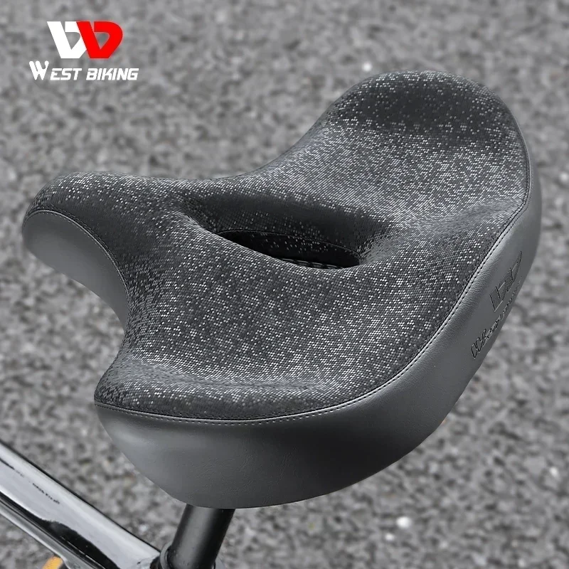 WEST BIKING MTB Comfortable Saddle Ultra Wide Ergonomic Comfy Seat For Electric Bicycle Shock-Absorbing City Bike Foam Saddle