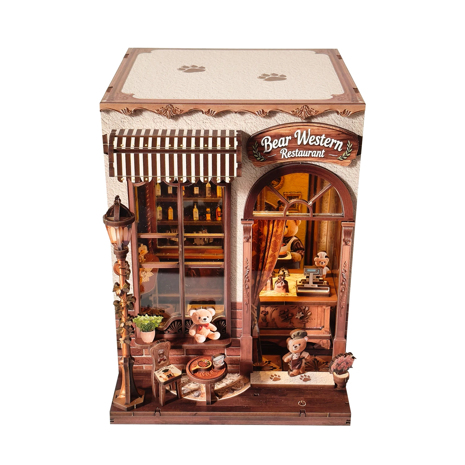 DIY Wooden Miniature Model Kit Bear Western Restaurant Casa 3D Puzzle Doll Houses With Furniture for Friends Birthday Gifts