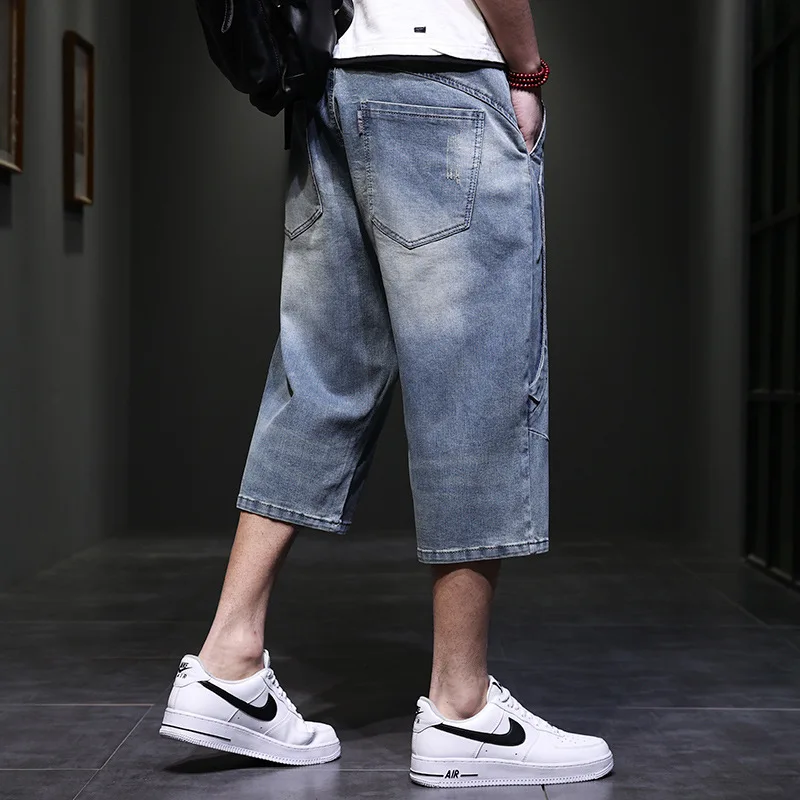 Hip Hop Shorts Baggy Wide-leg Jeans Cropped Men Fashion Plus Size 44 Short Denim Pants Loose Male Clothing Bottoms Male