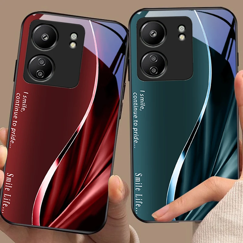 New Soft Brown Red For Xiaomi Redmi 13C Note13 12 Pro Plus 5G Note 9 13T Pro POCO X6 F5 F6 Black Tempered Glass Phone Case