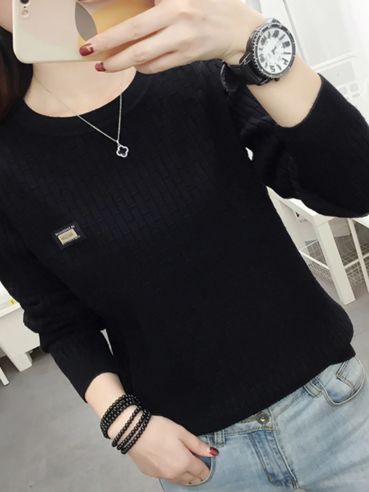 เสื้อไหมพรมทรงหลวมสำหรับผู้หญิงไซส์ใหญ่ แขนยาว ทรงหลวม ใส่สบาย อุ่น เหมาะสำหรับฤดูหนาว สไตล์เกาหลี ผ้าคอตตอนผสม