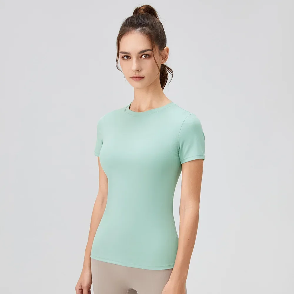 Short Sleeve Yoga T-Shirt Women Summer Solid Color Slim Fit Running Top Breathable Quick Dry Workout Shirt Female Sportswear