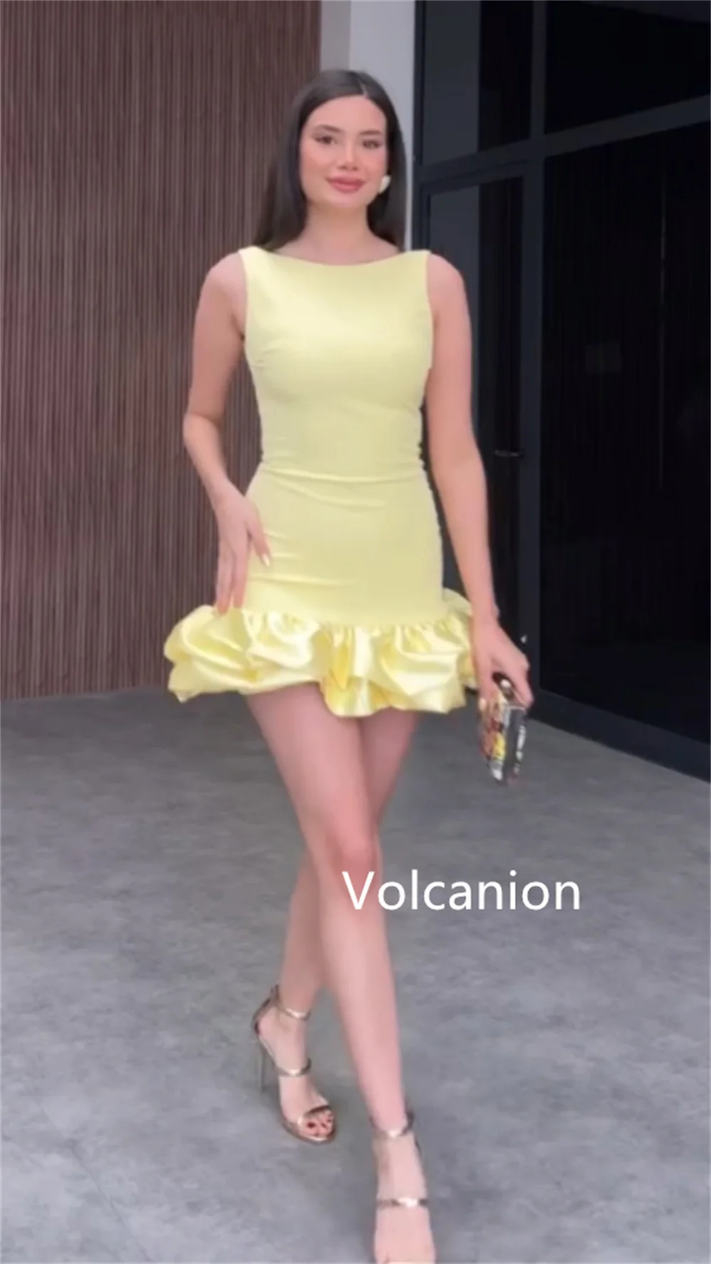 Mini robe trapèze froncée en Jersey personnalisée, col rond, sur mesure, pour occasions, soirée, Simple, moderne, Style élégant