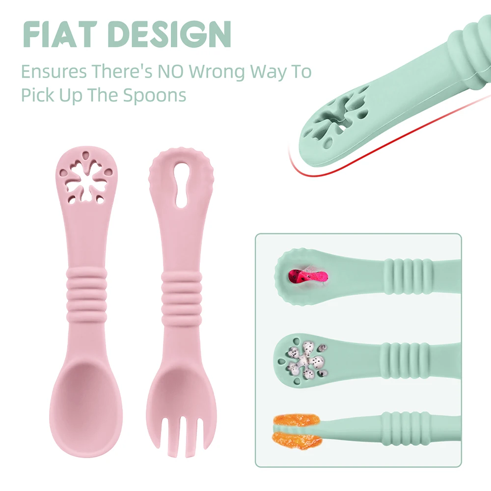 

2PCS/Set Silicone Baby Spoons First Stage Utensils Baby Led Weaning Spoons Baby Chew Spoon Training Spoon Self Feeding Utensils