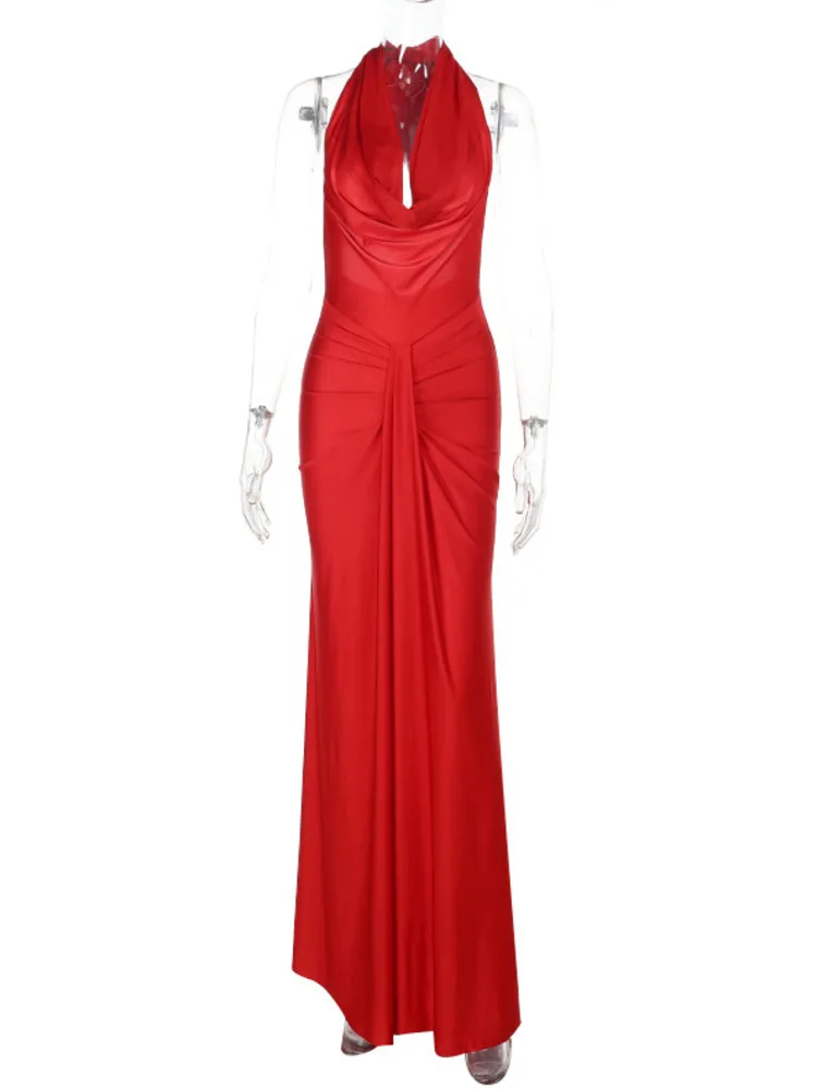 Sukienka satynowa z odkrytymi plecami i halterem w stylu Articat, damska, nowa, długa, elegancka, bez rękawów, obcisła, na imprezę, do klubu, wieczorowa, damska, Vestido