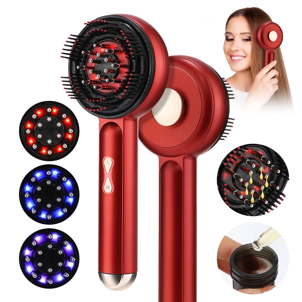 Electric Massage Comb Vibration Massager Red Blue Light Follicle Scalp Brush Hair Growth Anti Hair Loss Liquid Oil Applicator