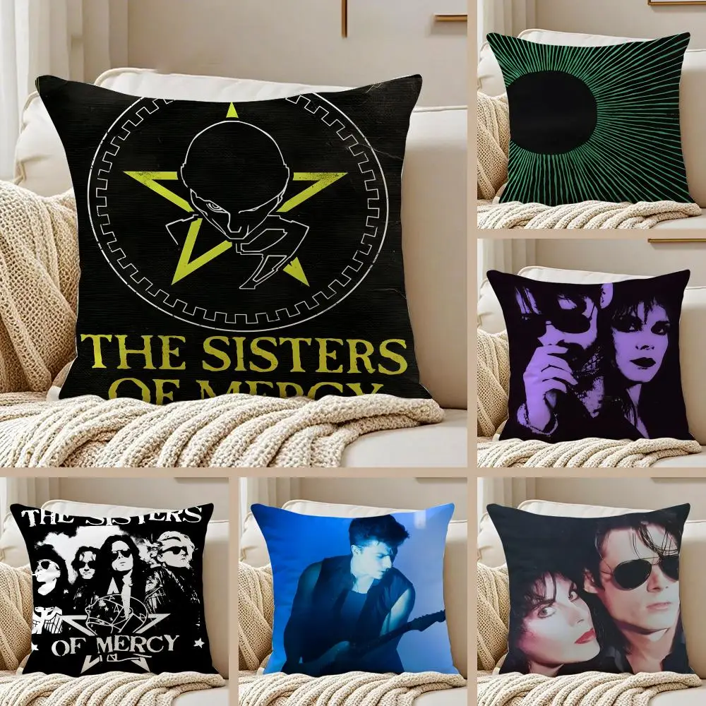 Gothic Rock Band T-The Sisters of Mercy Cushion Cover Pillowcase Anti-dustmite Invisible Zipper Short Plush Sofa Cushion