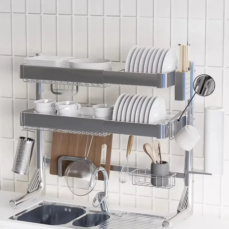 

304 Stainless Steel Kitchen Sink Organizer Dish Drying Rack Multifunctional Storage Rack Space-Saving Countertop Utensil Holder