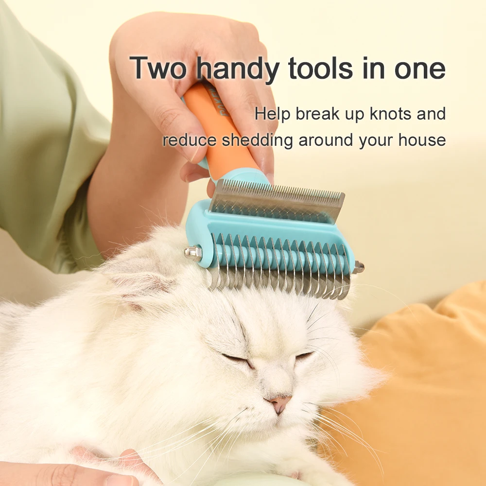 Pet Grooming Brush Dog Comb Cat Deshedding Tool Pet Hair Remover Pet Slicker Brush 2-in-1 Fluffy Comb for Pets