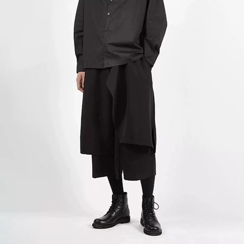 

Mens Spring Skirt Pants Dark Double-Layer Side-Swept Samurai Pants Streetwear Fashion Niche Trend Youth Versatile Wide-Leg Pants